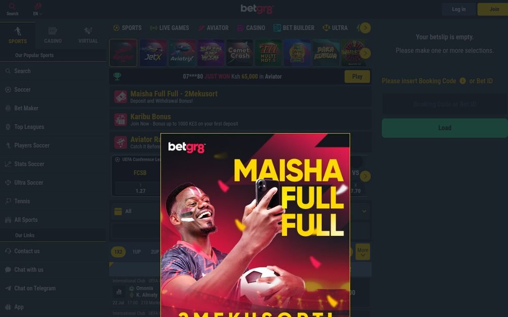 Picha ya skrini ya ukurasa wa mbele wa tovuti ya Betgr8